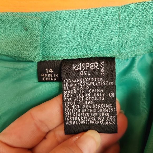 Kasper 2Piece Vintage Skirt Suit Blazer Jacket Green Bead Floral Embroider Sz 14 - Picture 13 of 13